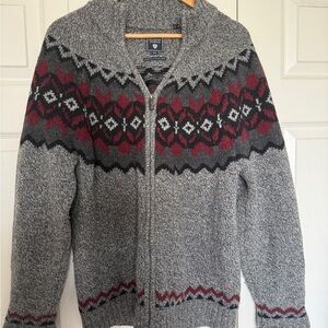 Hudson North Men's Zip-Up Sweater Gray and Red